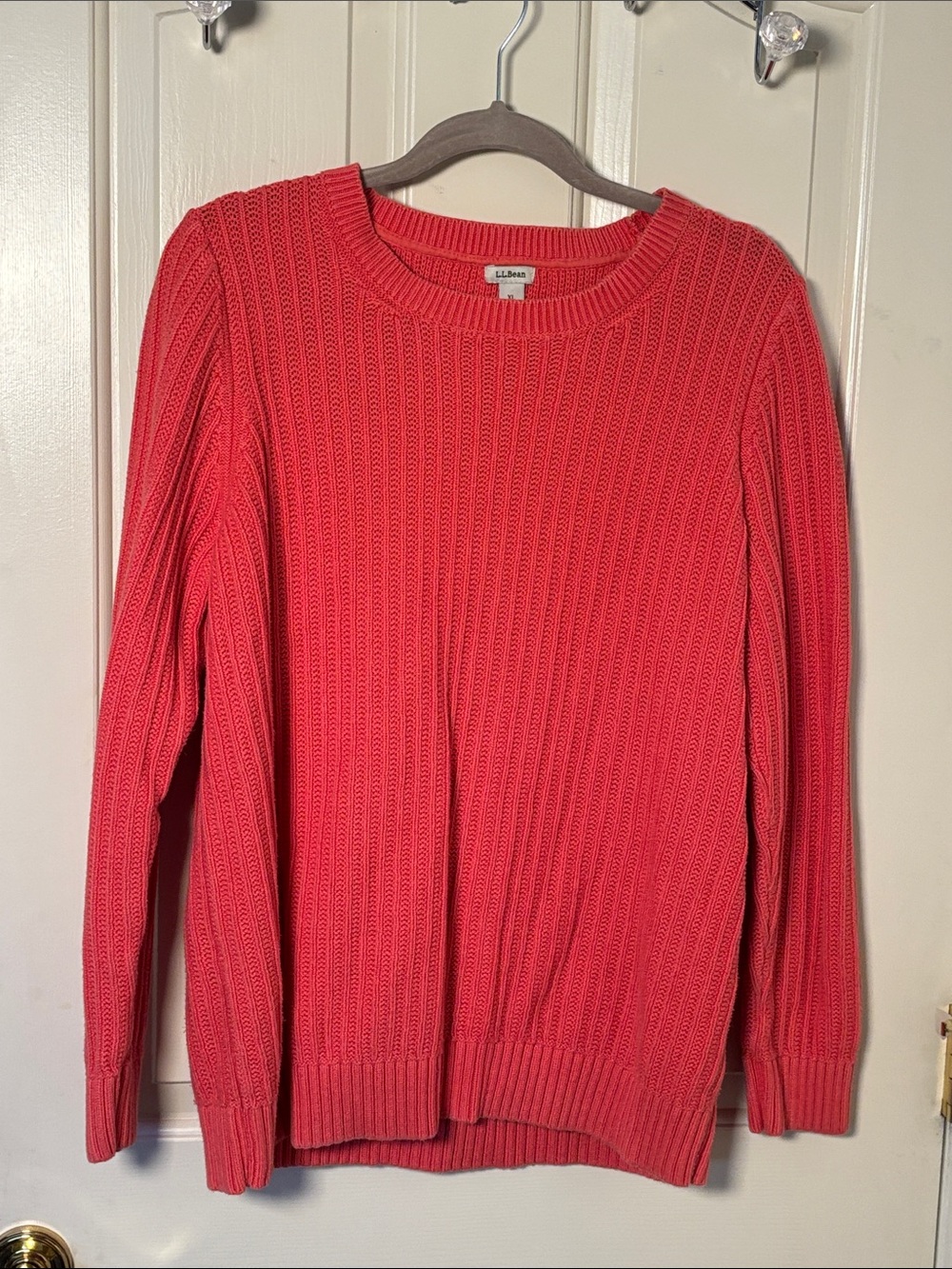L.L. Bean Women's Coral Rib-Knit Crewneck Sweater